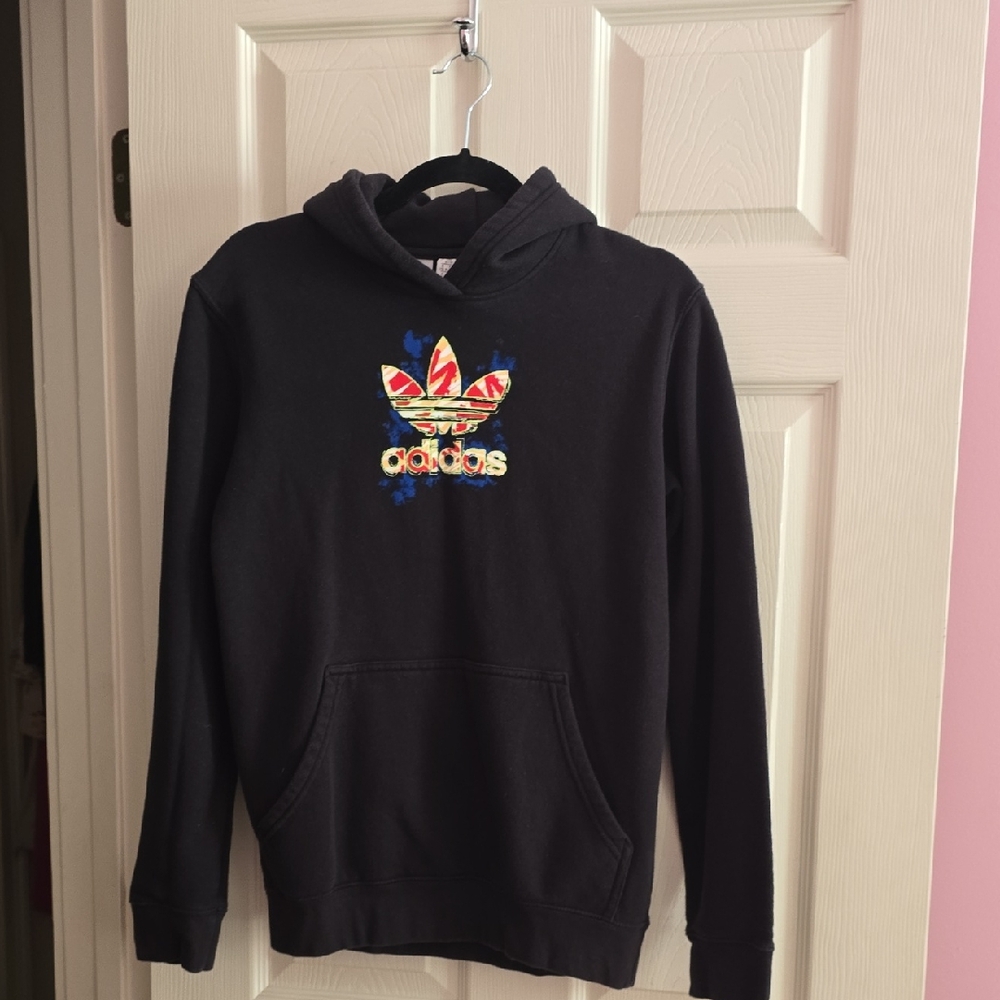 Adidas Black‎ Hoodie with Multicolor Trefoil Logo